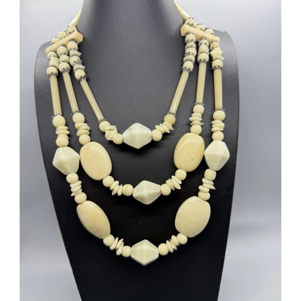 Vintage Multi Strand Glass and Stone Bead Statement 17